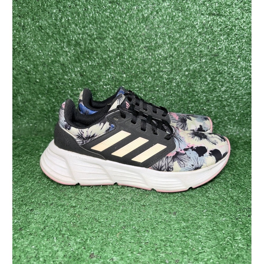 Adidas Women Size 6 Galaxy 6 Cloudfoam Black Floral Running Shoe Walking Sneaker